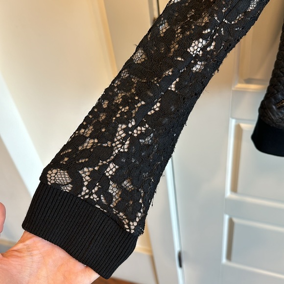 Rebecca Taylor Jacket Lace Sleeve Bomber Jacket - Picture 5 of 14